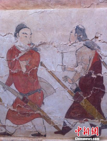 山西发现中国现存最大墓葬狩猎壁画(图)