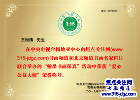 王松涛书法艺术--焦点关注网（www.315-jdgz.com)北京频道书画名家栏目举办“一带一路”瑰宝中华：将军、部长、书法家、画家才艺笔会连续播报展活动二